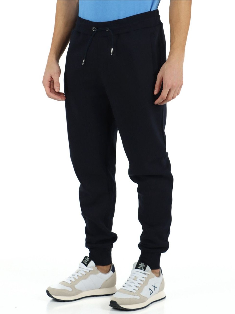 Uomo TOMMY HILFIGER | Pantaloni Sportivi In Cotone Felpato Blu Scuro