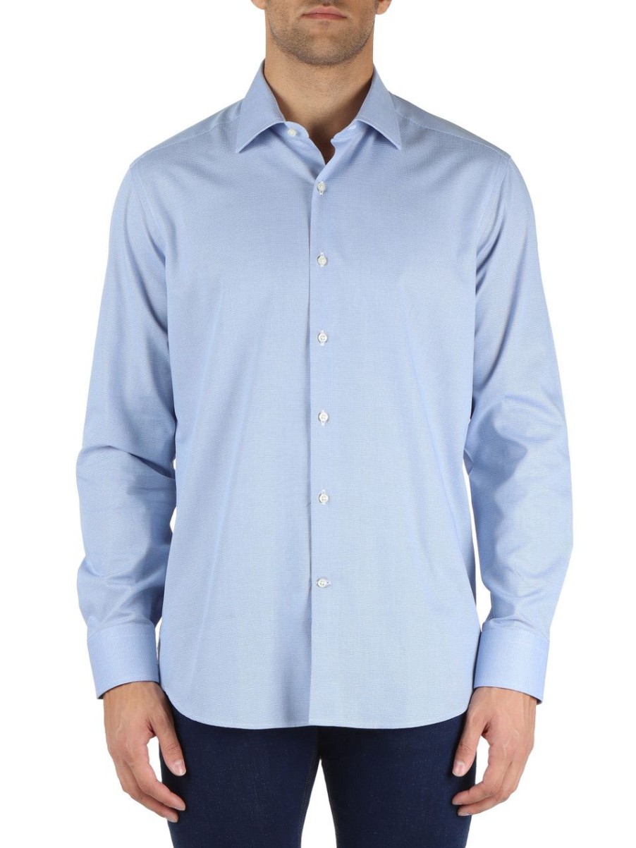 Uomo GHIRARDELLI | Camicia In Cotone Lavorato Blu Chiaro