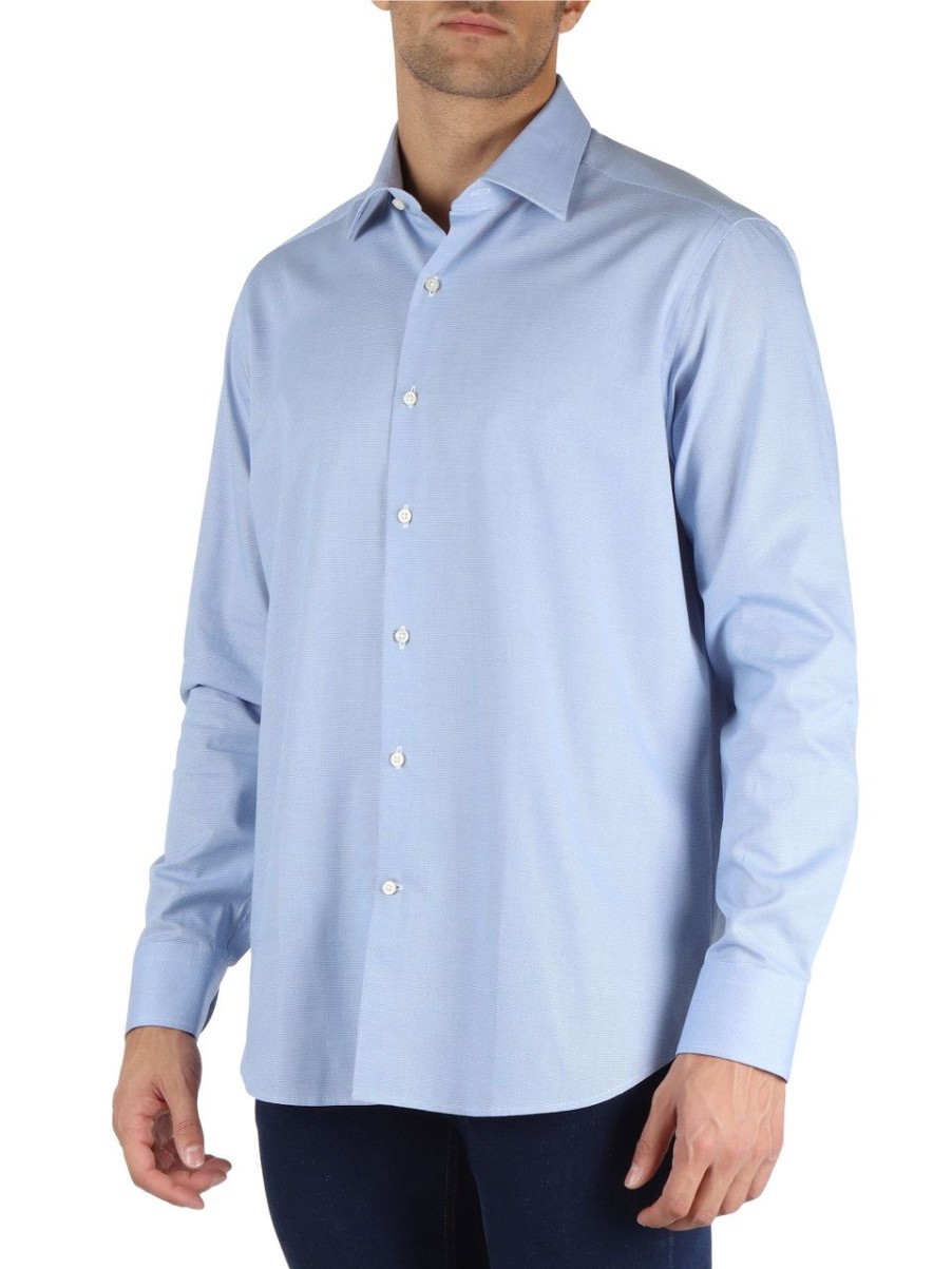 Uomo GHIRARDELLI | Camicia In Cotone Lavorato Blu Chiaro