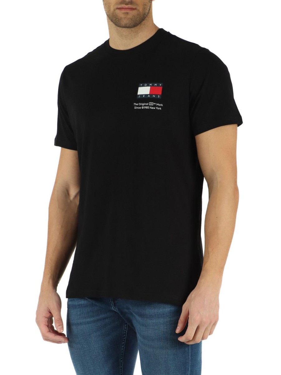 Uomo TOMMY JEANS | T-Shirt In Cotone Con Stampa Logo Frontale Nero