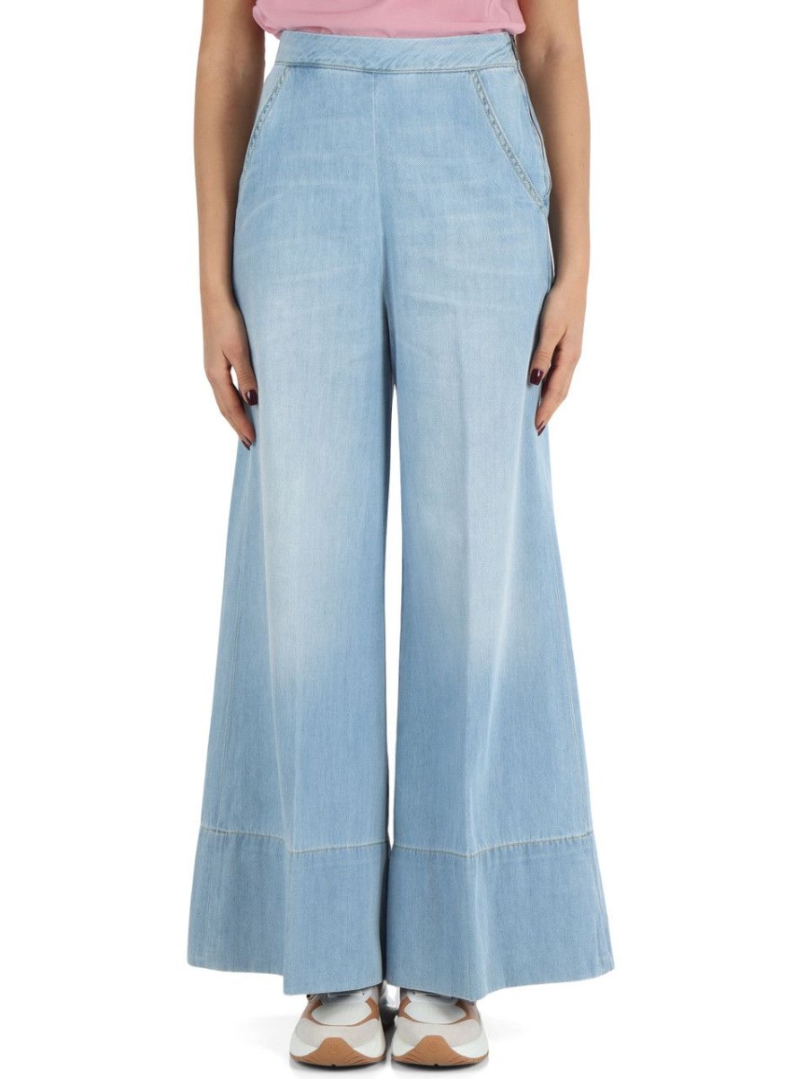 Donna PINKO | Pantalone In Denim Leggero Paolina Celeste