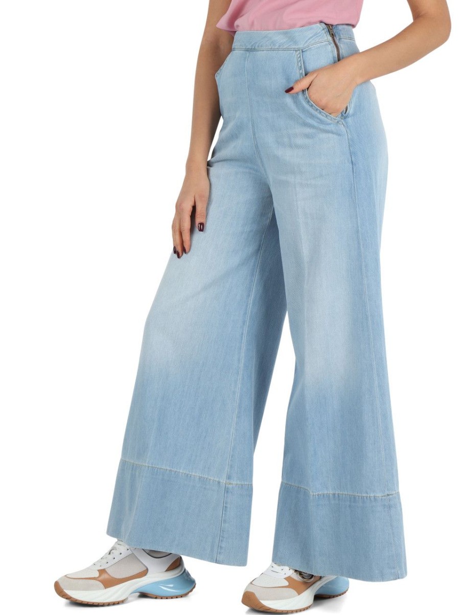 Donna PINKO | Pantalone In Denim Leggero Paolina Celeste