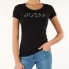 Donna GUESS | T-Shirt In Cotone Stretch Con Logo In Strass Nero