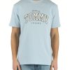 Uomo TOMMY JEANS | T-Shirt In Cotone Con Scritta Logo Frontale Celeste