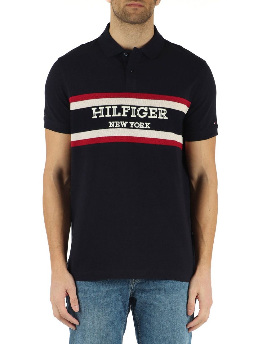 Uomo TOMMY HILFIGER | Polo Regular Fit In Cotone Piquet Con Ricamo Logo Blu Scuro