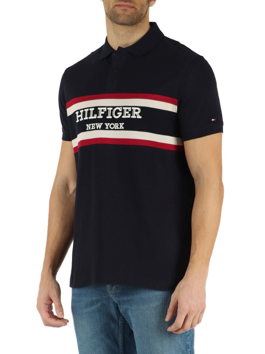 Uomo TOMMY HILFIGER | Polo Regular Fit In Cotone Piquet Con Ricamo Logo Blu Scuro