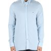 Uomo TOMMY HILFIGER | Camicia Slim Fit In Cotone Piquet Celeste