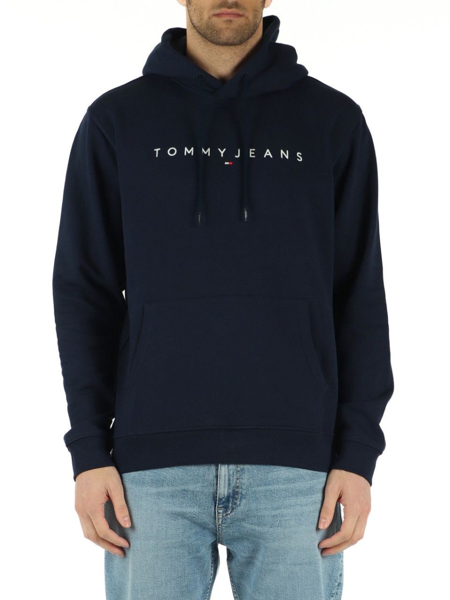 Uomo TOMMY JEANS | Felpa Con Cappuccio In Misto Cotone Blu Scuro