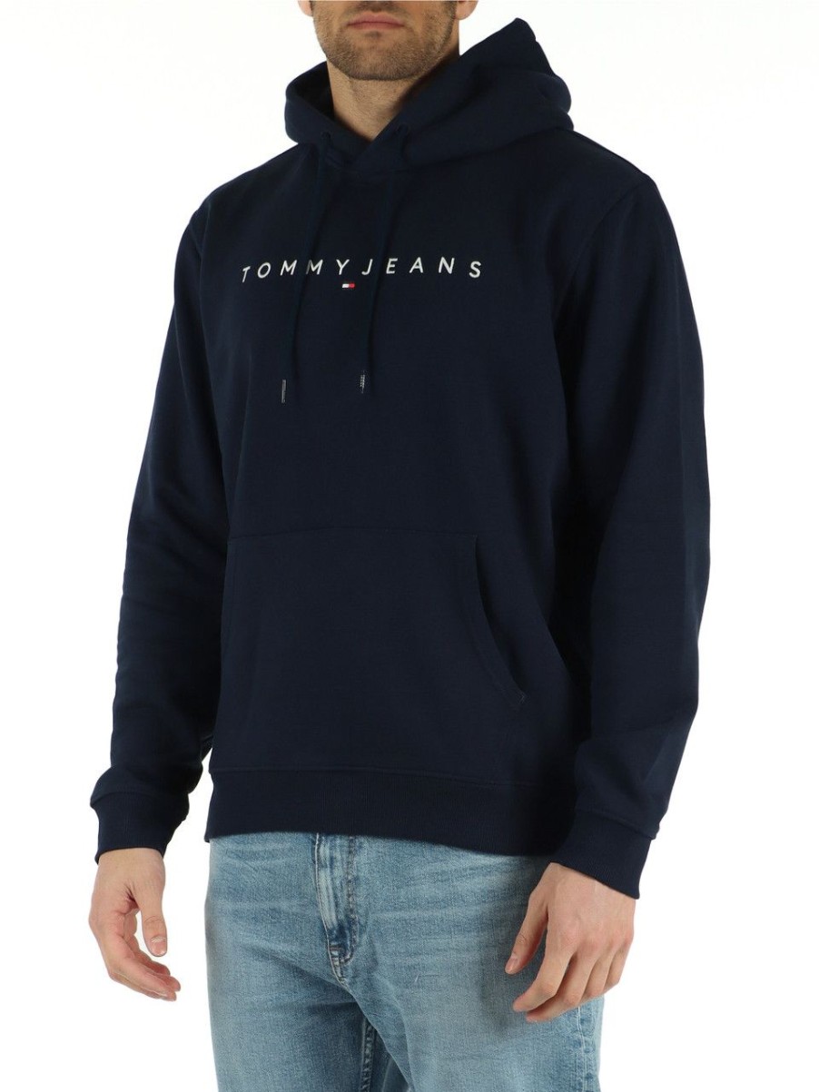 Uomo TOMMY JEANS | Felpa Con Cappuccio In Misto Cotone Blu Scuro