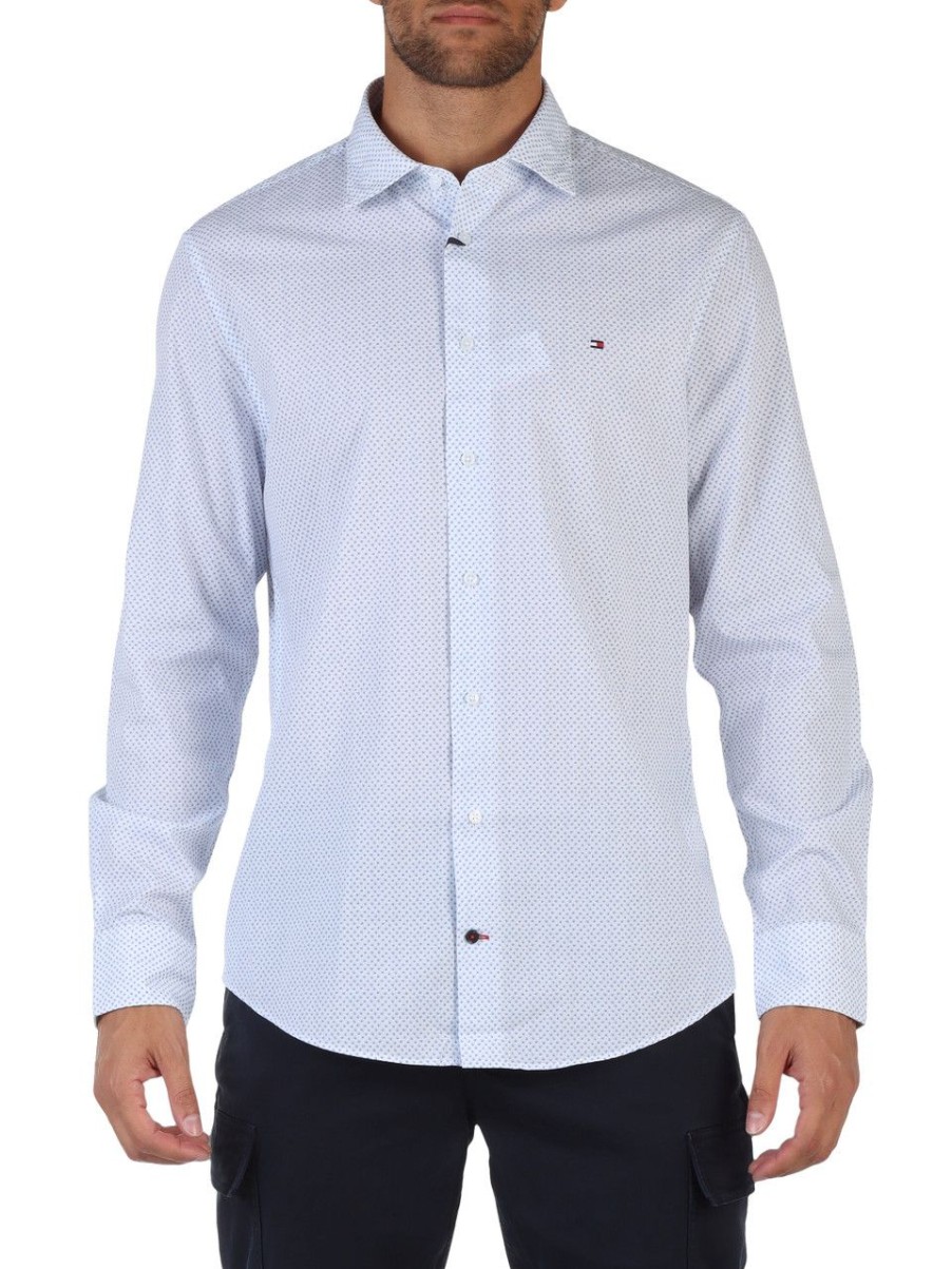 Uomo TOMMY HILFIGER | Camicia Slim Fit In Cotone Lavato Bianco