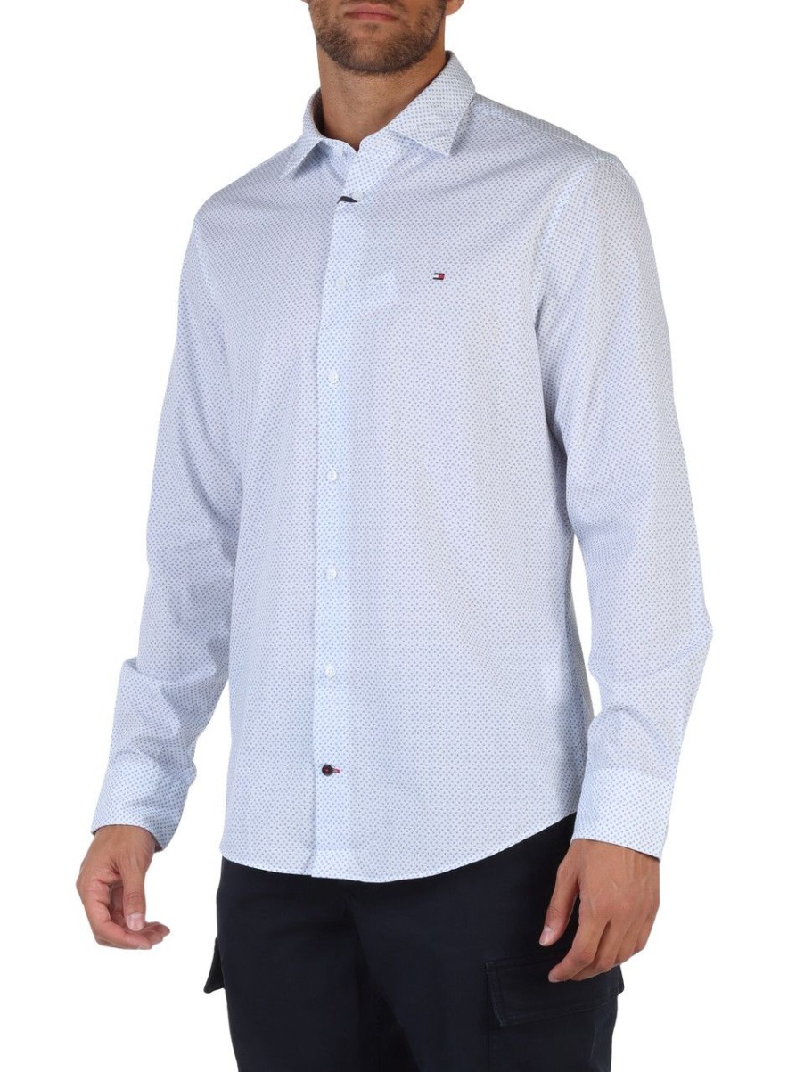 Uomo TOMMY HILFIGER | Camicia Slim Fit In Cotone Lavato Bianco