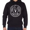 Uomo VERSACE JEANS COUTURE | Felpa In Cotone Con Cappuccio E Stampa Logo A Rilievo Bianco/Nero