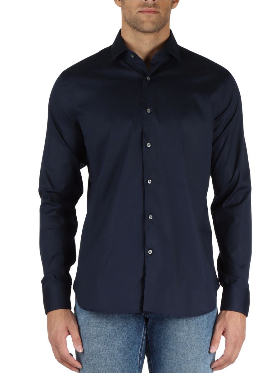 Uomo GHIRARDELLI | Camicia In Cotone Stretch Blu Scuro