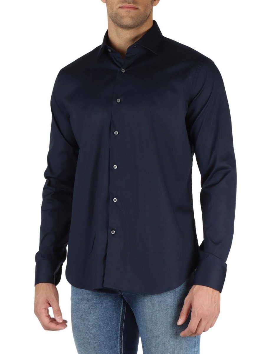 Uomo GHIRARDELLI | Camicia In Cotone Stretch Blu Scuro