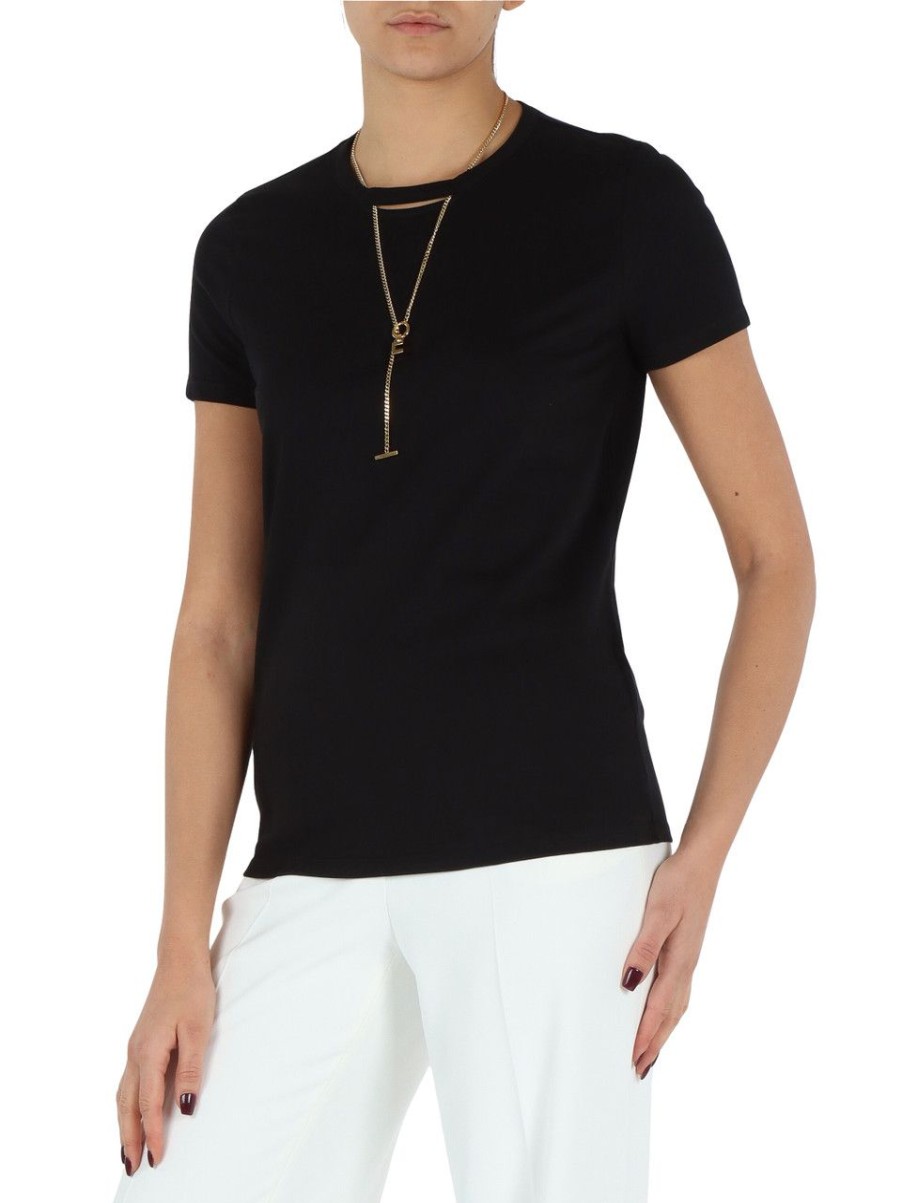 Donna ELISABETTA FRANCHI | T-Shirt In Cotone Con Dettaglio Collana Logo Nero