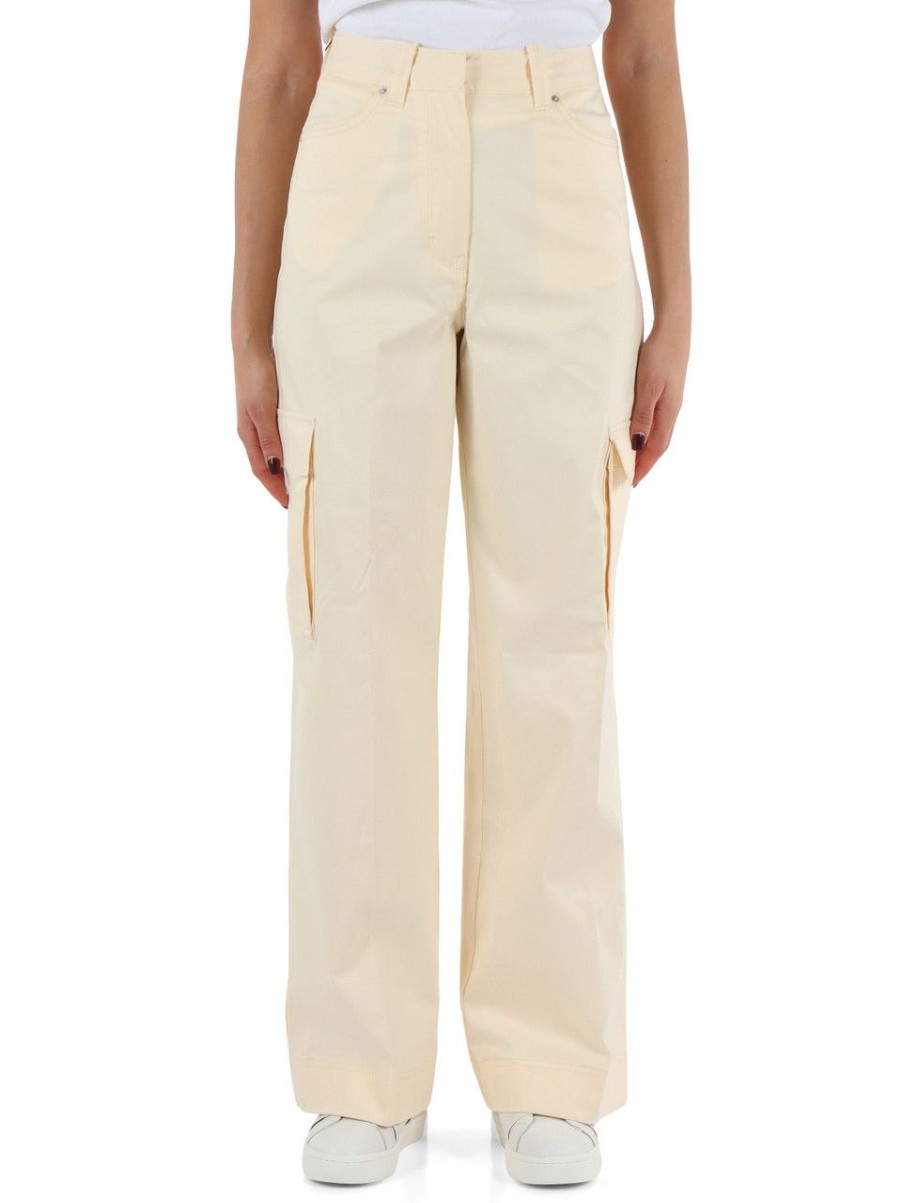 Donna CALVIN KLEIN JEANS | Pantalone Gamba Larga In Cotone Stretch Giallo Chiaro