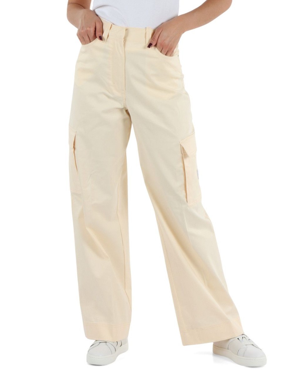 Donna CALVIN KLEIN JEANS | Pantalone Gamba Larga In Cotone Stretch Giallo Chiaro