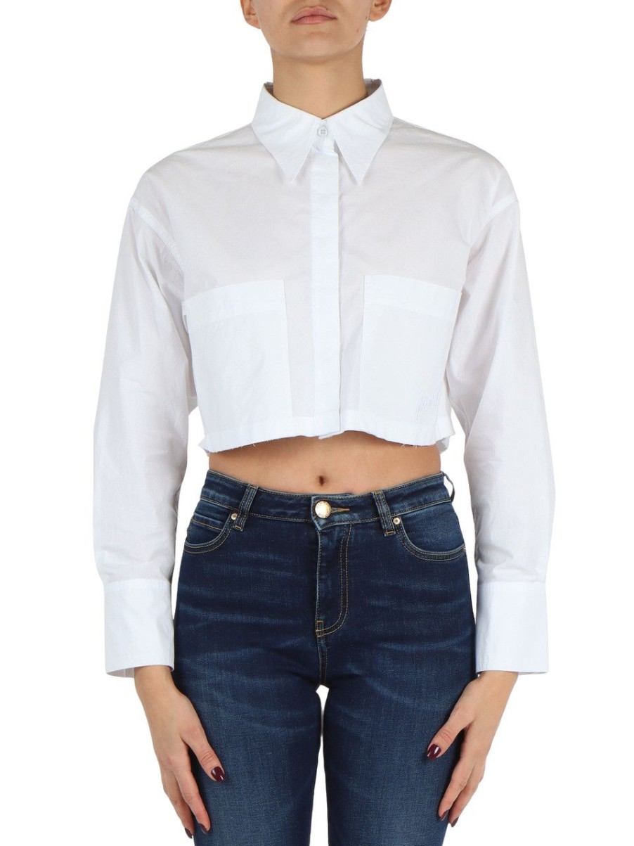 Donna PINKO | Camicia Cropped Pergusa In Misto Cotone Bianco