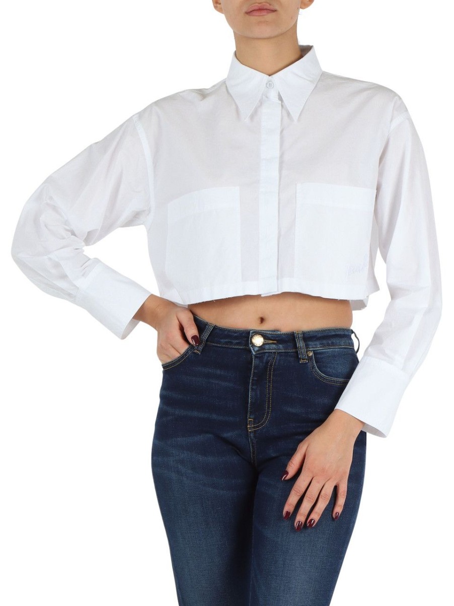 Donna PINKO | Camicia Cropped Pergusa In Misto Cotone Bianco