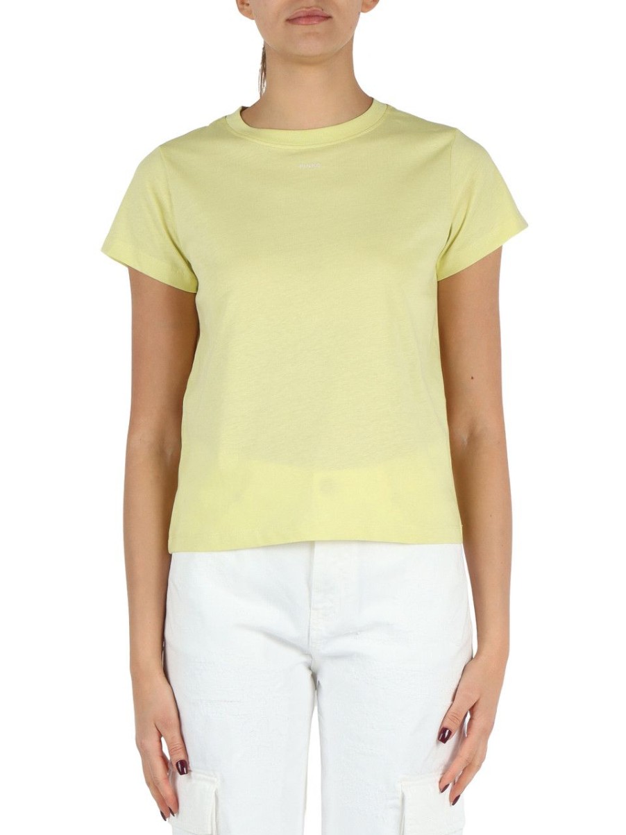 Donna PINKO | T-Shirt In Cotone Basico Con Scritta Logo Verde Chiaro