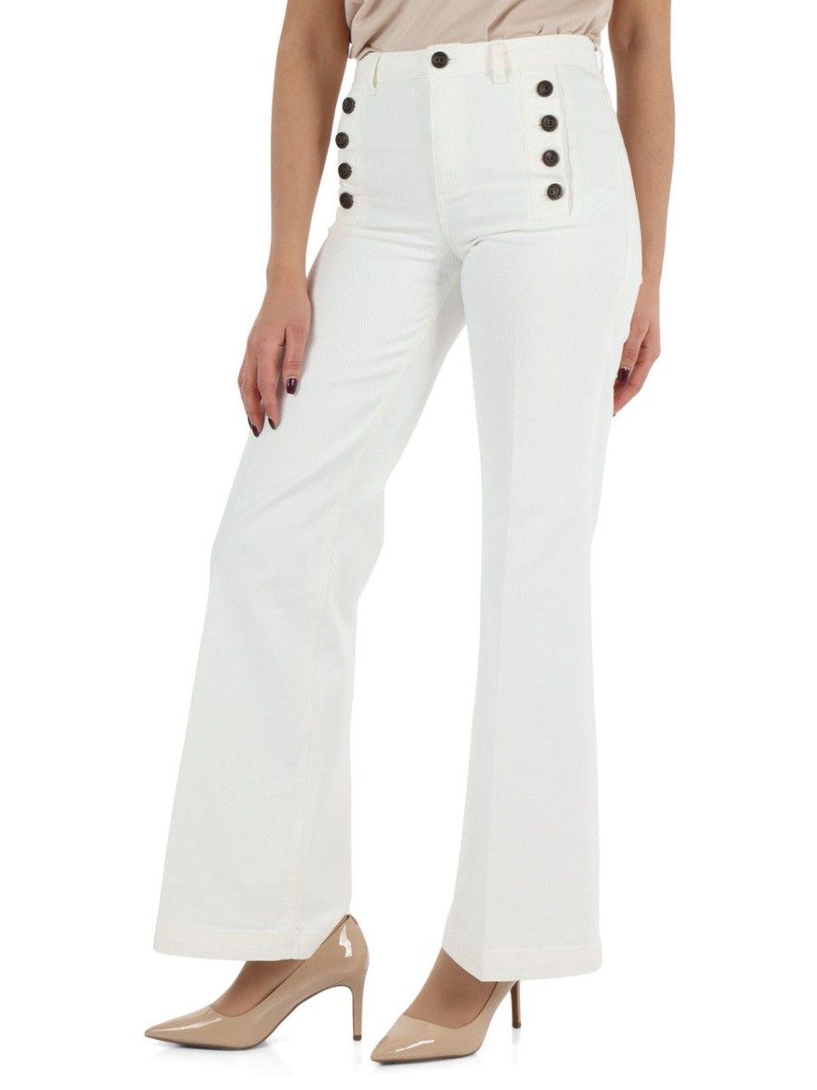 Donna TWINSET | Pantalone Jeans Con Tasche Decorative Bianco