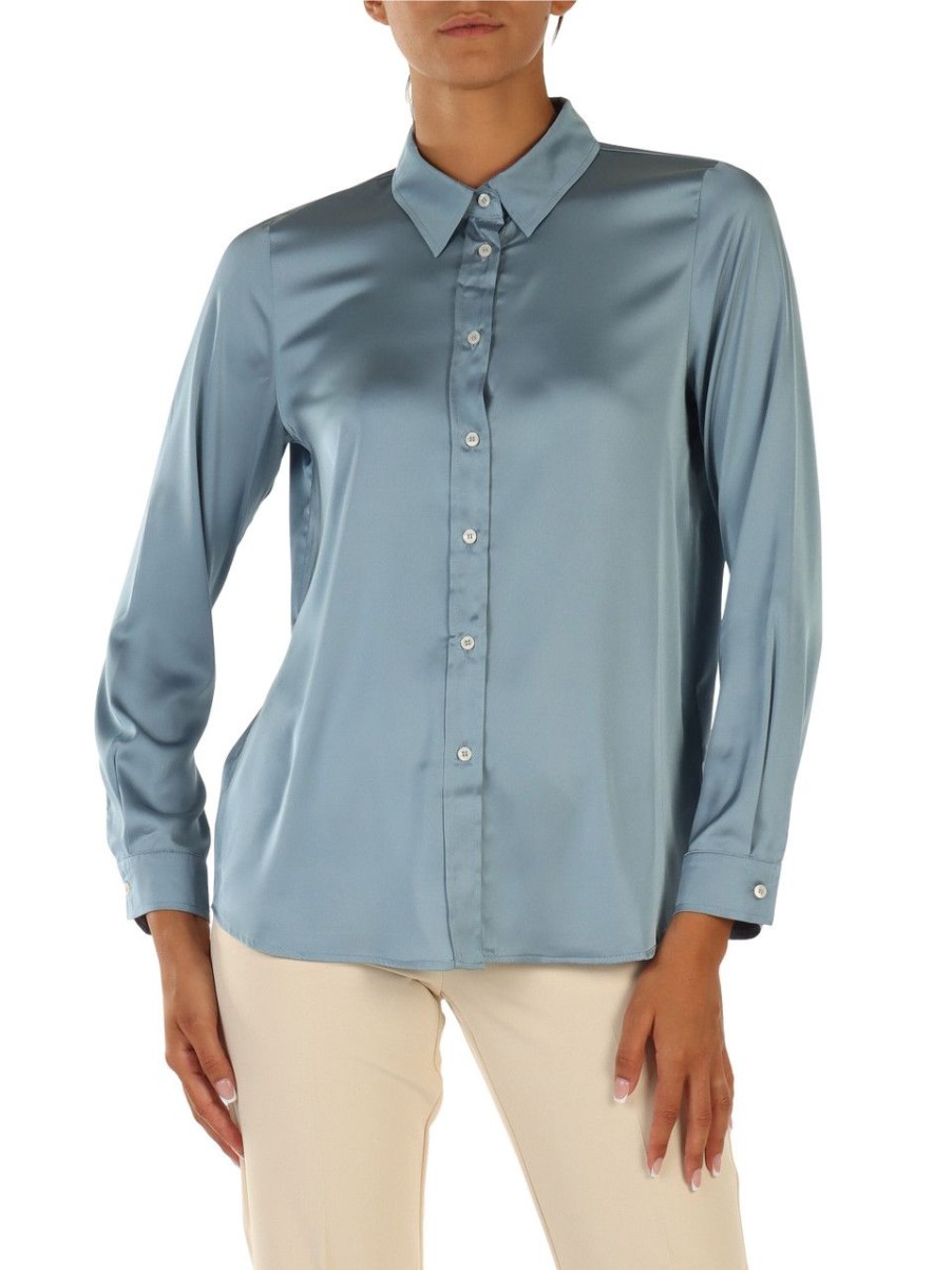 Donna EMME MARELLA | Camicia In Tessuto Satinato Stretch Zigano1 Azzurro