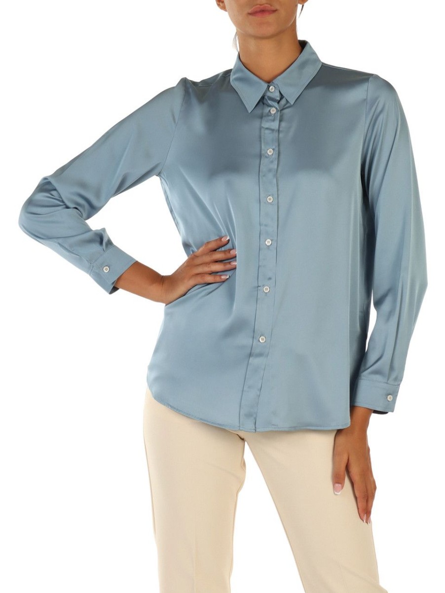 Donna EMME MARELLA | Camicia In Tessuto Satinato Stretch Zigano1 Azzurro