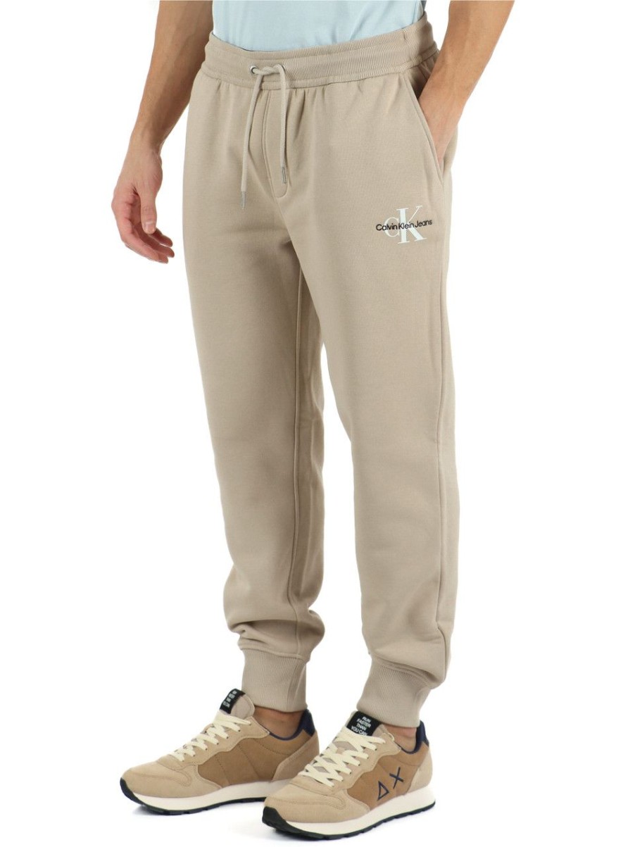 Uomo CALVIN KLEIN JEANS | Pantalone Sportivo In Cotone Felpato Con Ricamo Logo Beige