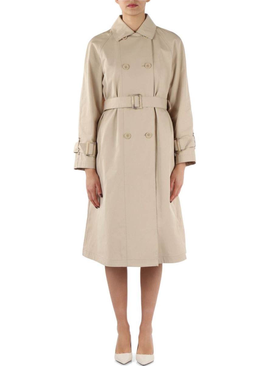 Donna EMPORIO ARMANI | Trench Water Repellent In Tessuto Tecnico Misto Cotone Beige