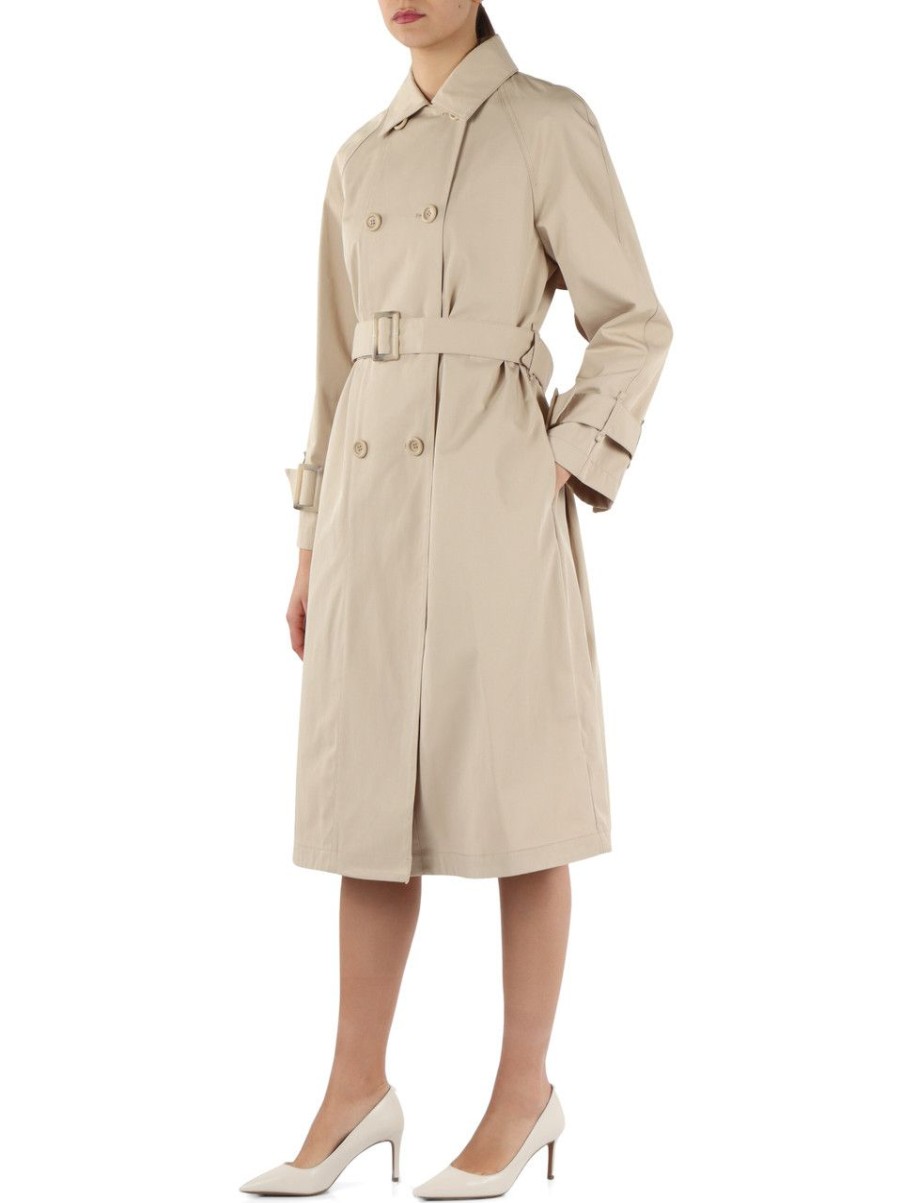 Donna EMPORIO ARMANI | Trench Water Repellent In Tessuto Tecnico Misto Cotone Beige