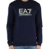 Uomo EA7 | Felpa In Cotone Con Stampa Logo Frontale Blu Scuro