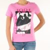 Donna GUESS | T-Shirt In Cotone Con Scritta Logo A Rilievo Rosa