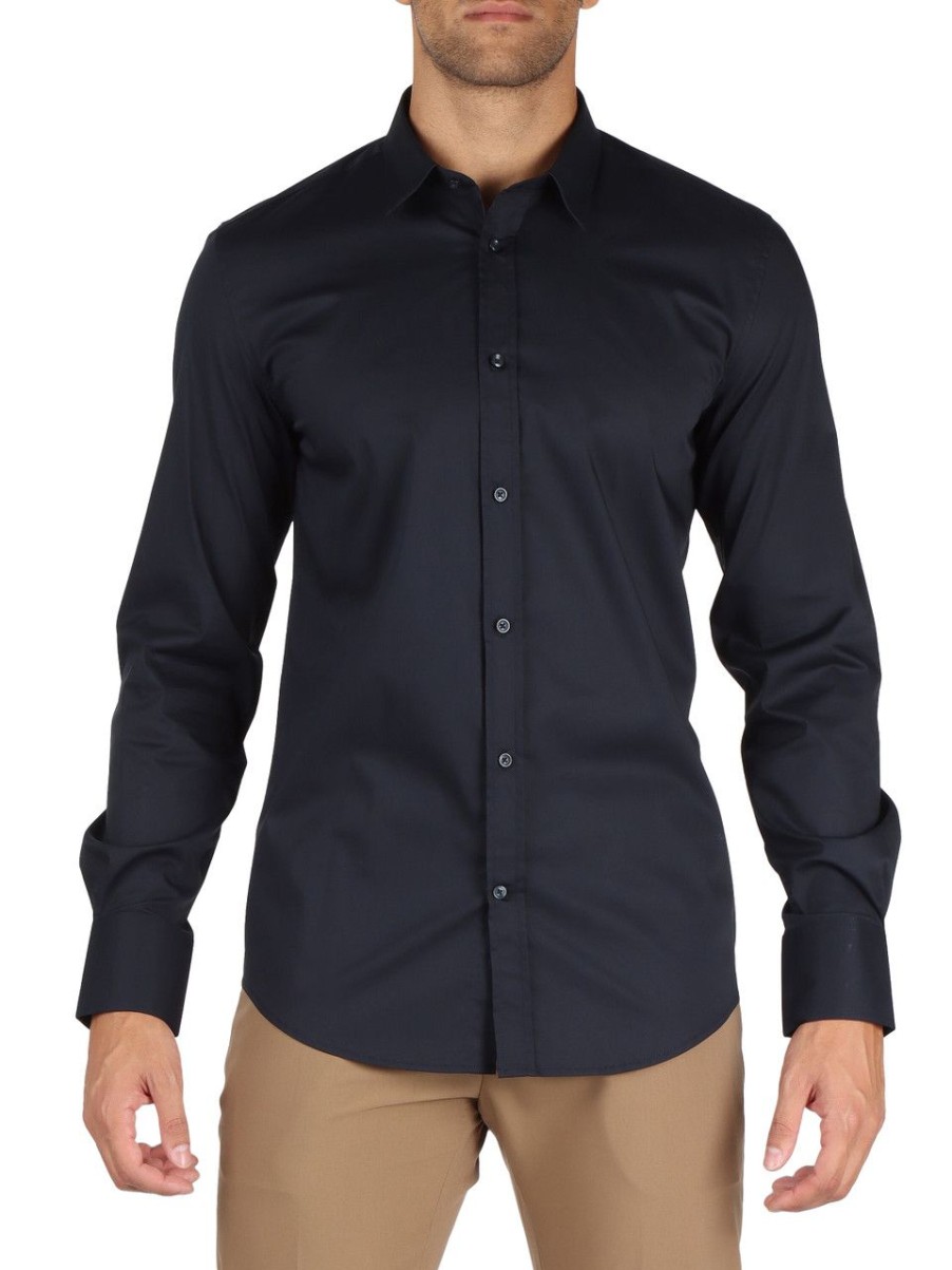 Uomo ANTONY MORATO | Camicia In Misto Cotone Milano Super Slim Fit Blu Scuro