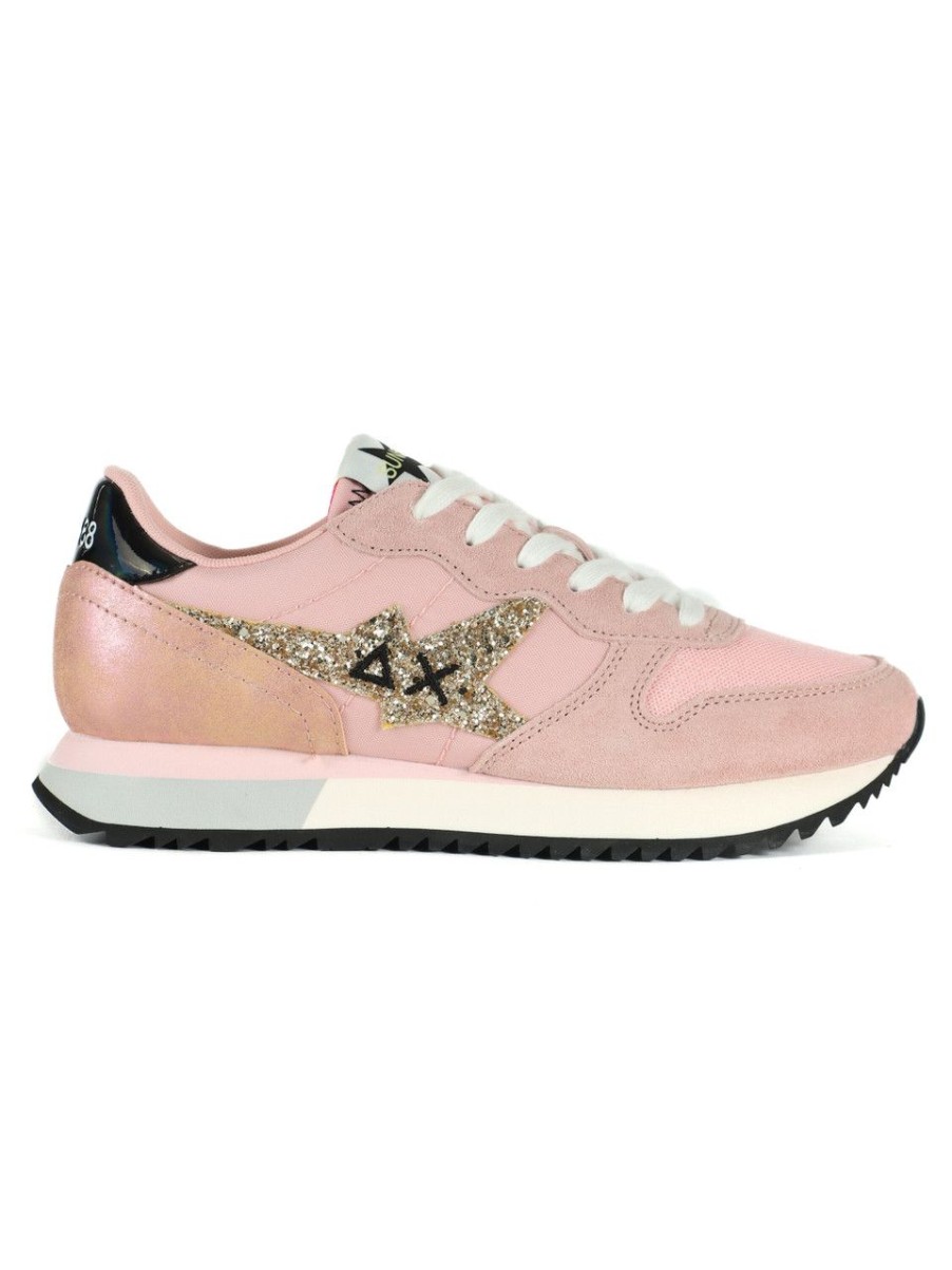 Donna SUN68 | Sneakers In Pelle E Tessuto Stargirl Glitter Logo Rosa