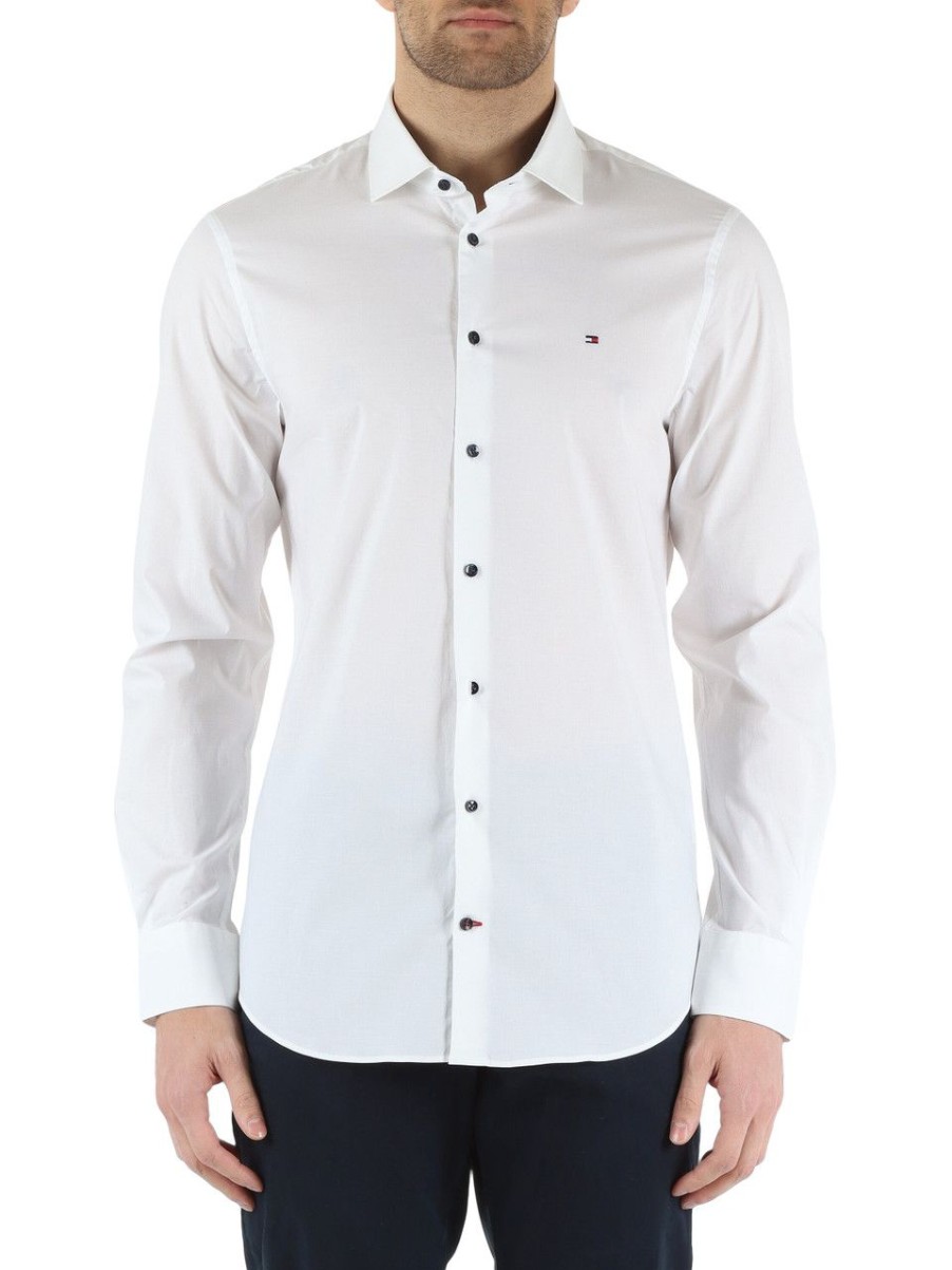 Uomo TOMMY HILFIGER | Camicia Slim Fit In Cotone Stretch Bianco