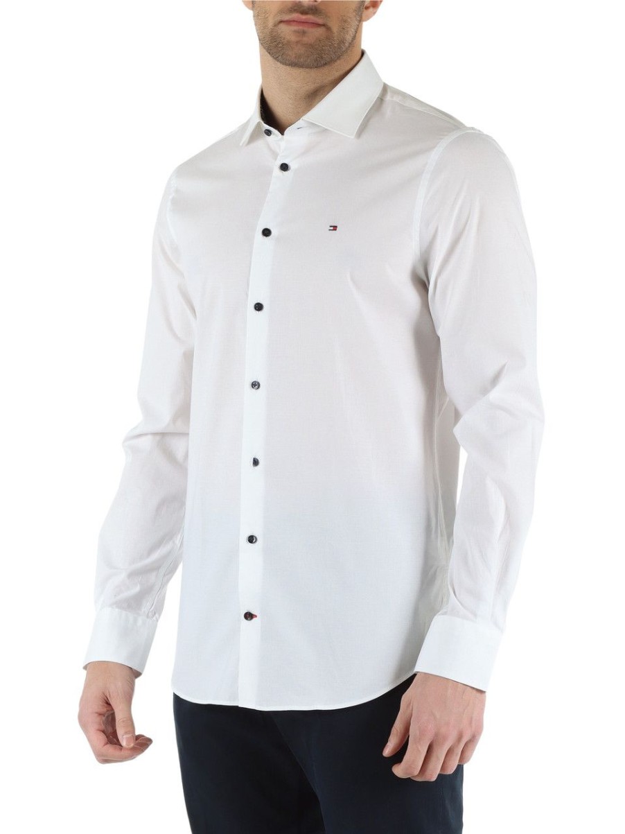 Uomo TOMMY HILFIGER | Camicia Slim Fit In Cotone Stretch Bianco