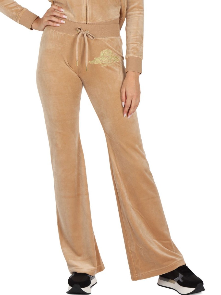 Donna JUICY COUTURE | Pantalone Sportivo Svasato In Velluto Del Ray Beige