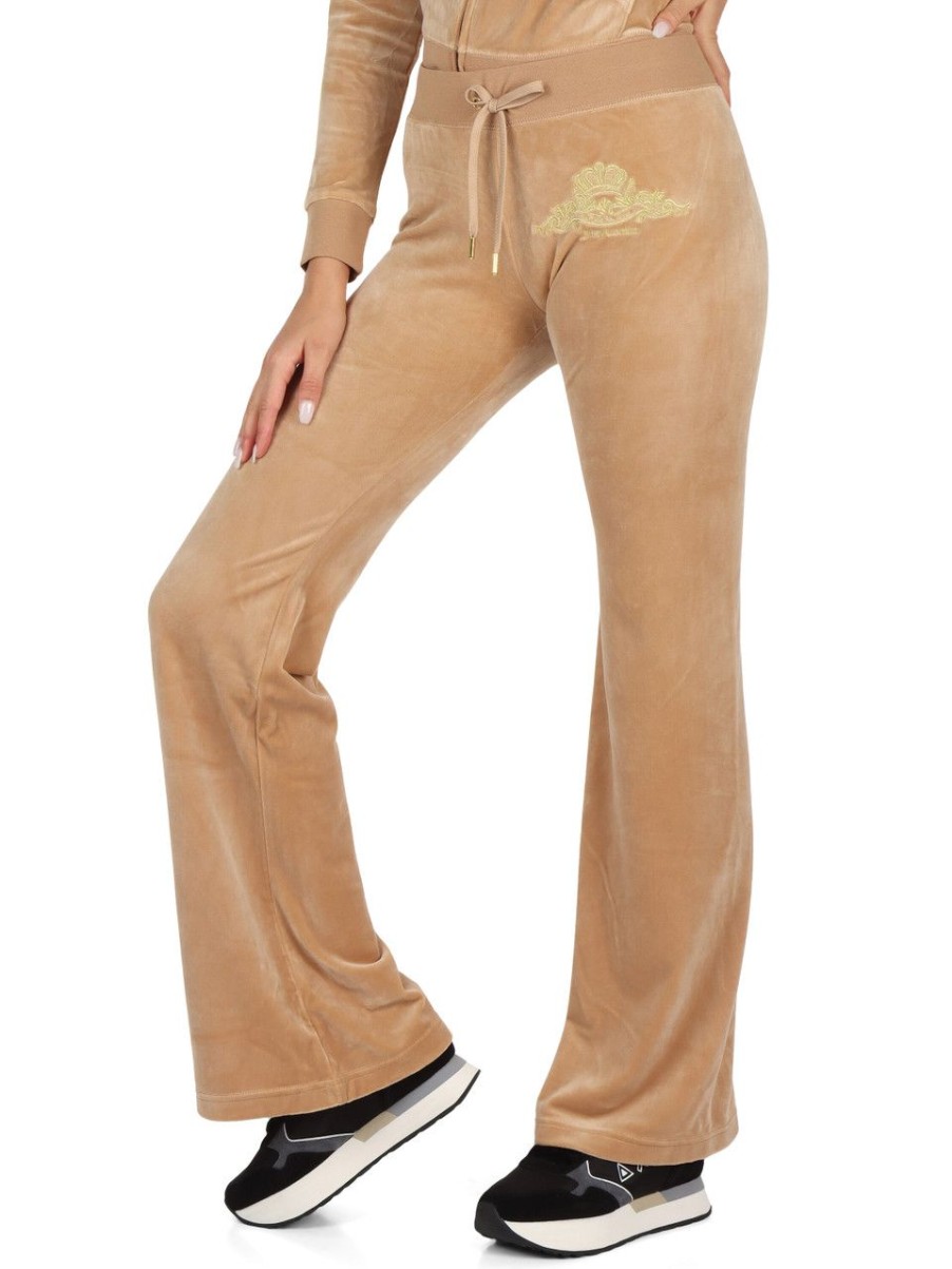 Donna JUICY COUTURE | Pantalone Sportivo Svasato In Velluto Del Ray Beige