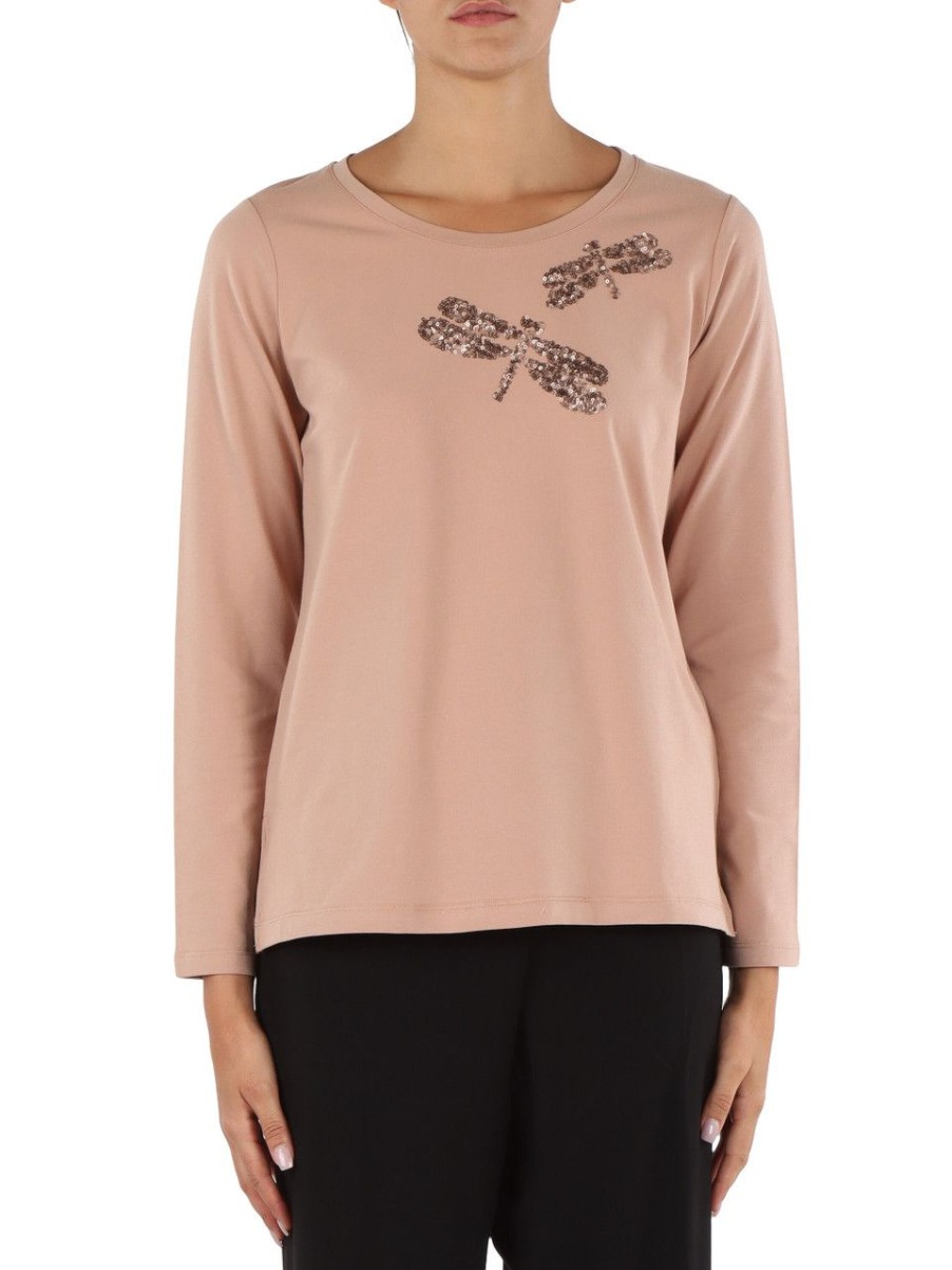 Donna ELENA MIRÒ | T-Shirt In Cotone Stretch Con Paillettes Rosa