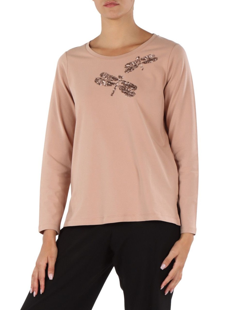 Donna ELENA MIRÒ | T-Shirt In Cotone Stretch Con Paillettes Rosa