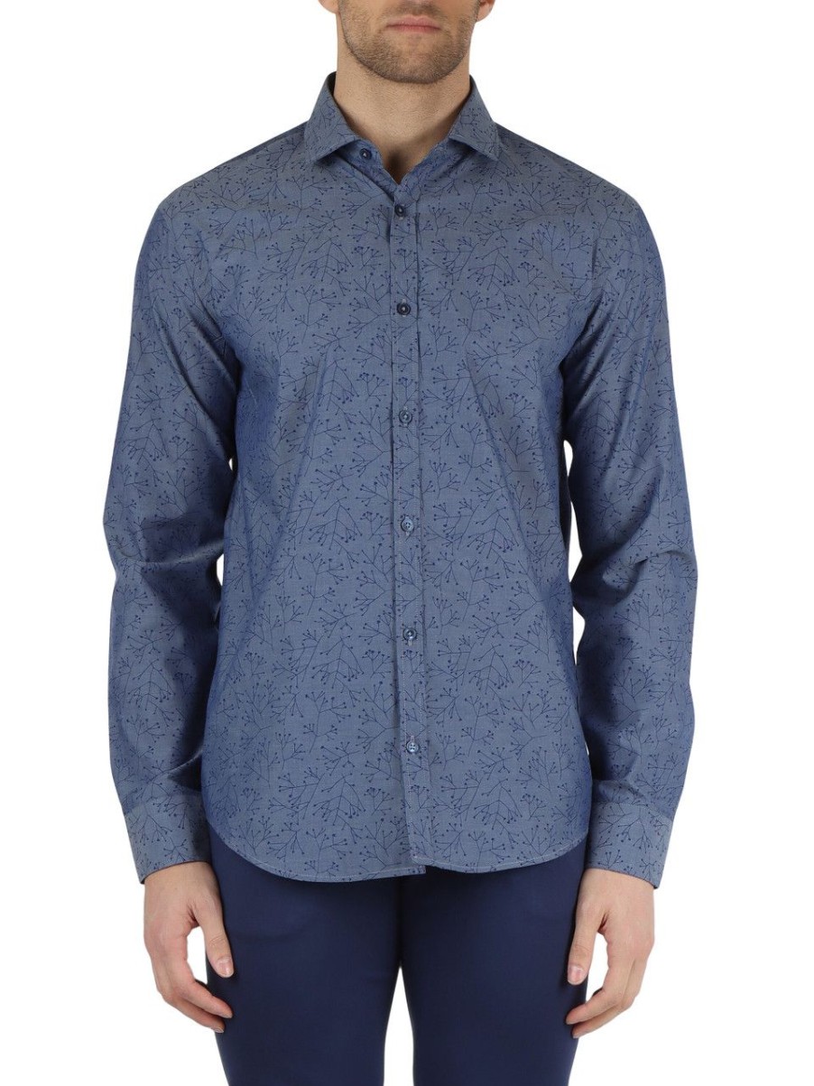 Uomo QB24 | Camicia In Cotone Drive Con Stampa All Over Blu Chiaro