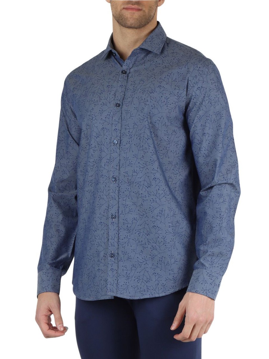 Uomo QB24 | Camicia In Cotone Drive Con Stampa All Over Blu Chiaro