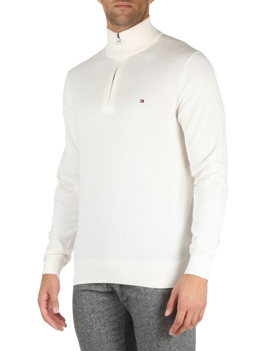 Uomo TOMMY HILFIGER | Maglia In Cotone E Cashmere Con Ricamo Logo Panna