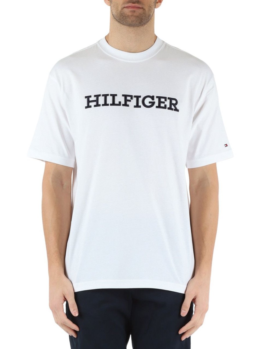 Uomo TOMMY HILFIGER | T-Shirt Archive Fit In Cotone Con Scritta Logo Bianco