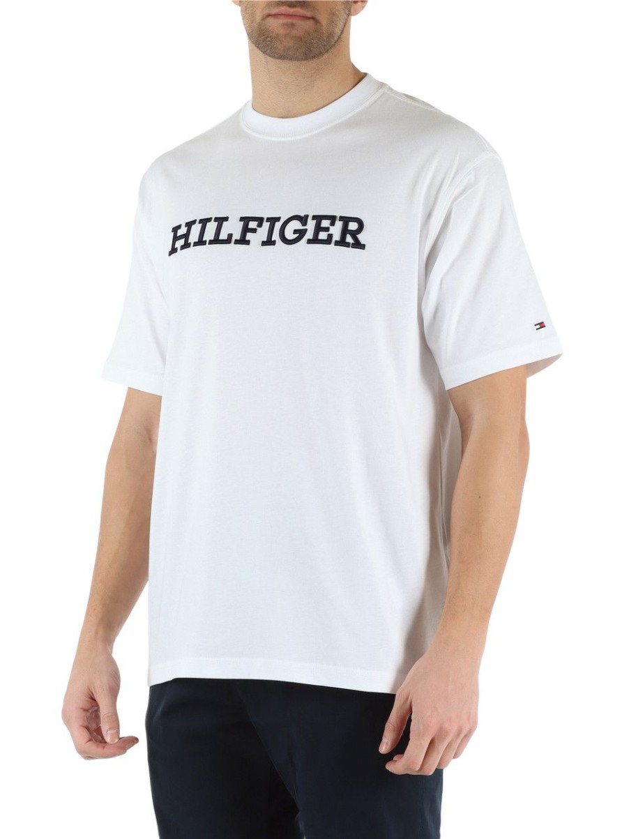 Uomo TOMMY HILFIGER | T-Shirt Archive Fit In Cotone Con Scritta Logo Bianco