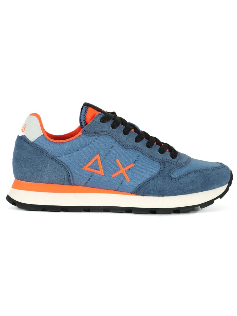 Uomo SUN68 | Sneakers In Pelle E Tessuto Tom Fluo Blu Chiaro