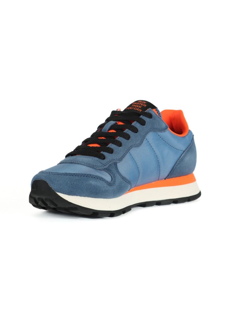 Uomo SUN68 | Sneakers In Pelle E Tessuto Tom Fluo Blu Chiaro