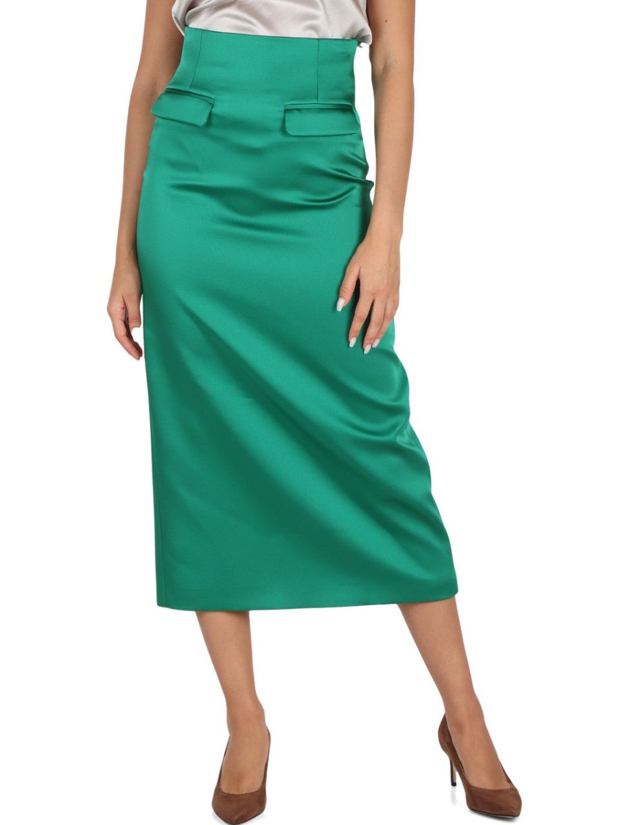 Donna MALìPARMI | Gonna Midi Stretch Duchesse Verde