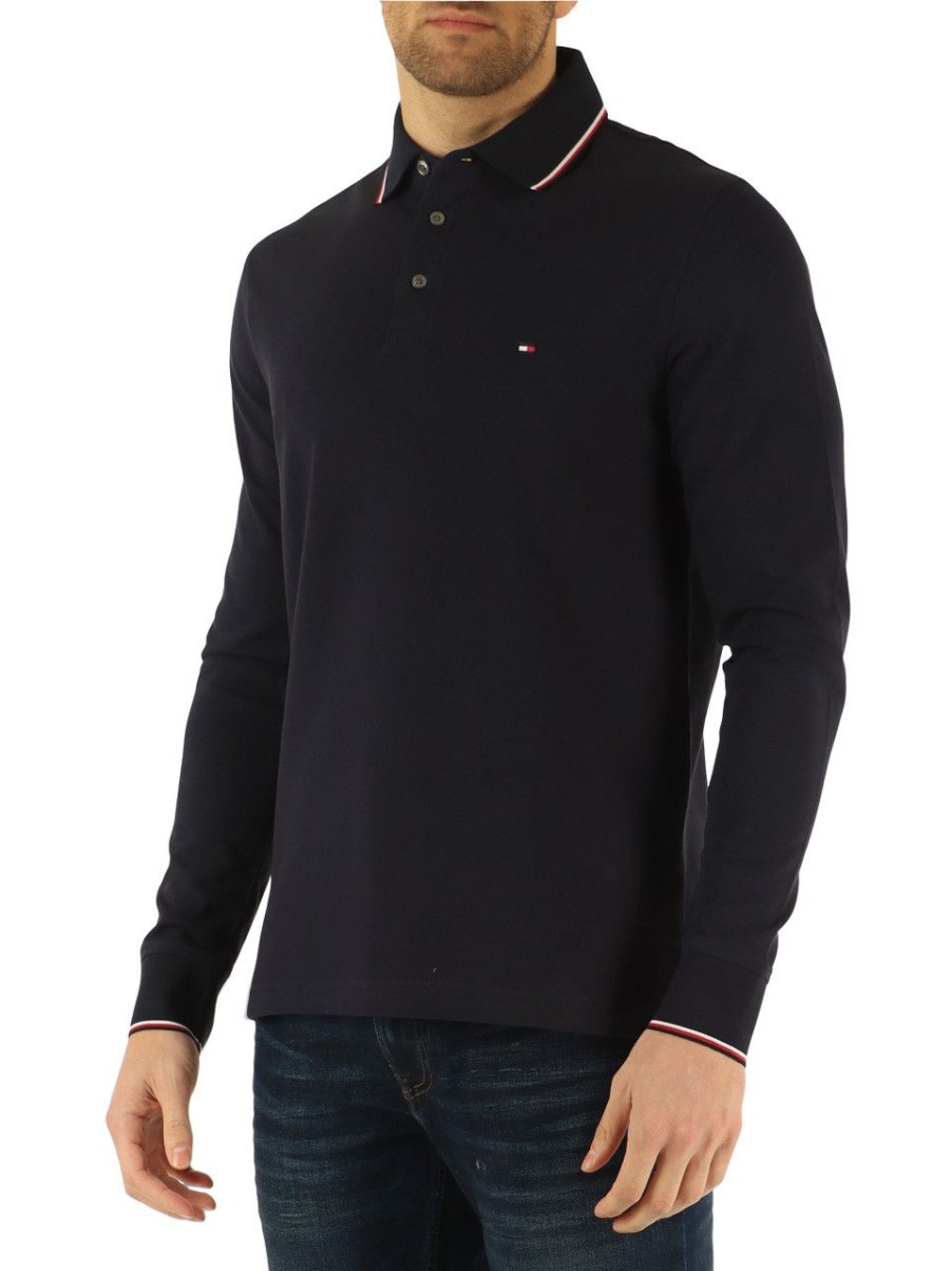 Uomo TOMMY HILFIGER | Polo Slim Fit A Maniche Lunghe In Cotone Piquet Stretch Blu Scuro