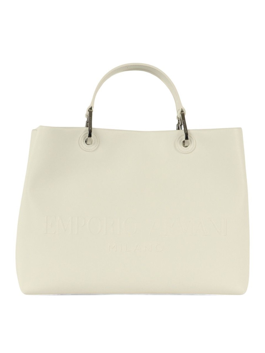 Donna EMPORIO ARMANI | Borsa A Mano Grande Con Stampa Logo A Rilievo Bianco